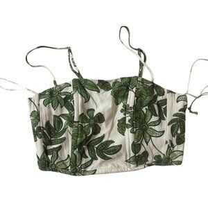 Midnight SKY. Short linen blouse size S. White and green printed. Made in India.